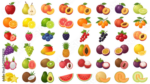 Collection of Fresh and Ripe Fruits Displayed Together.