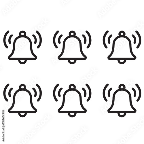 Collection of Bell Notification and Alert Icons in Various Outline Styles, Black Vector Symbol Set