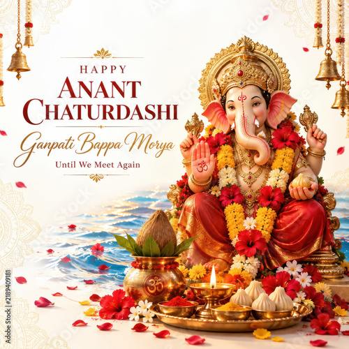 Happy Anant Chaturdashi Ganpati Bappa Morya greeting card template
