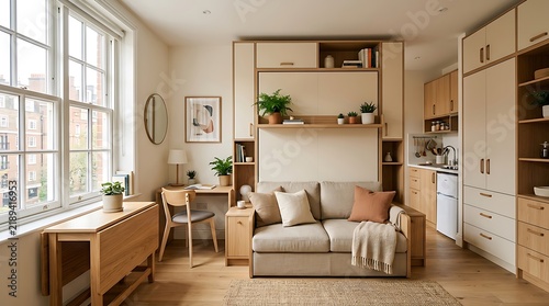 Modern Small Micro Apartment Interior with Efficient Furniture