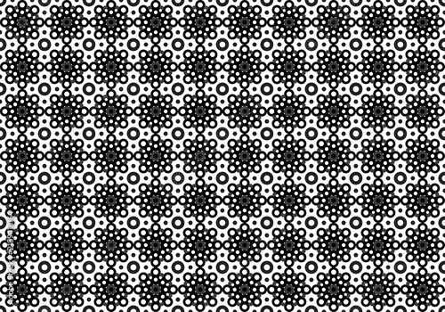 Black and white circles seamless pattern background for textile, wallpaper, and design layouts.