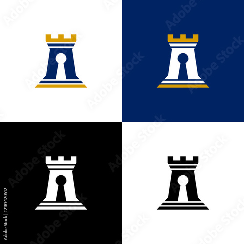 Castle key logo design Vector, key logo, Protective black and white graphic combining architecture and security concepts for real estate or safety.