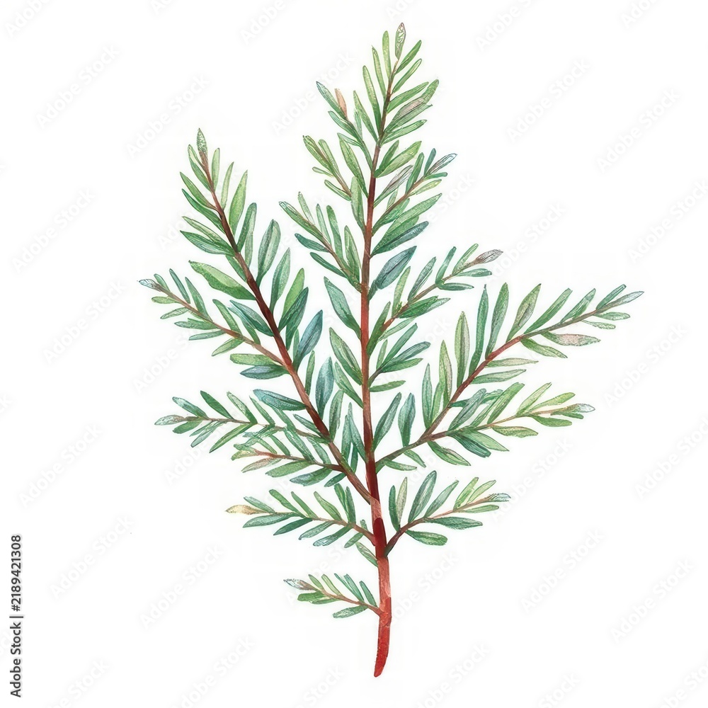Fototapeta premium Watercolor green pine tree branch isolated on white background
