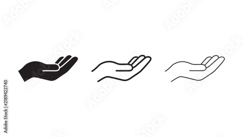 Open Hand Palm Icon Set for Charity Support and Care Concepts