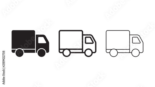 Delivery truck icons for logistics, shipping, and commercial transport in solid and outline styles