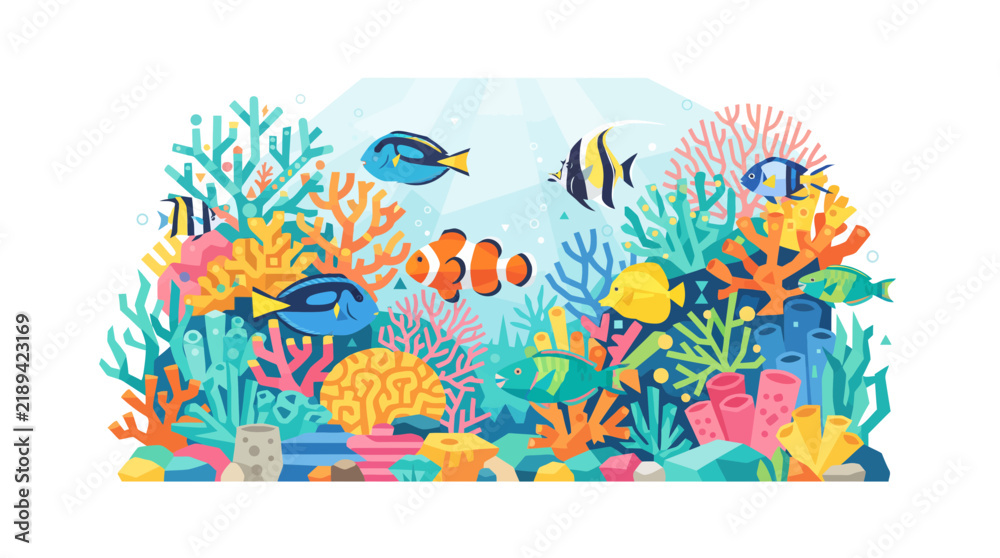 Obraz premium Tropical Fish Swimming Among Colorful Coral Reef