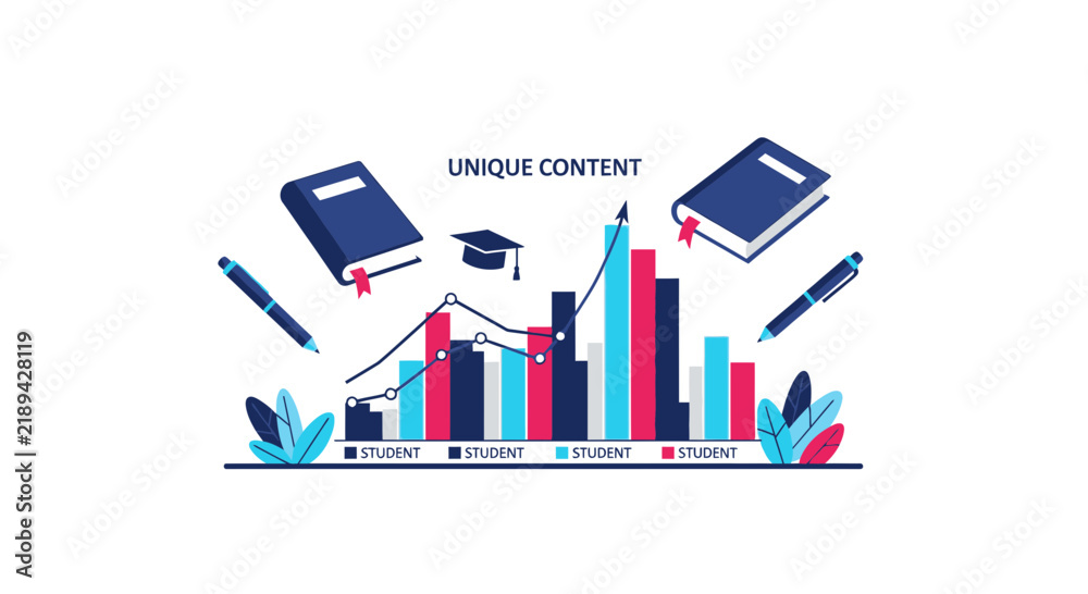 Obraz premium Education Data Analytics and Student Growth Illustration with Progress Charts
