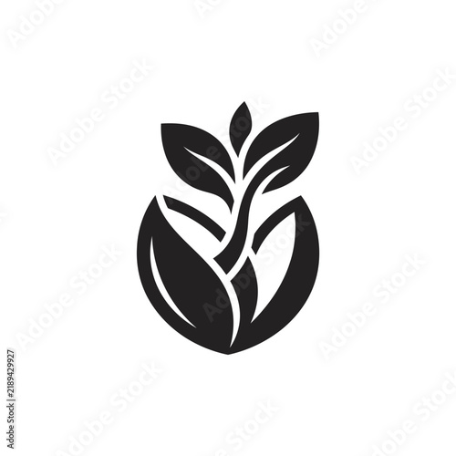 Stylized Black and White Sprout Growing From Seed Vector Icon