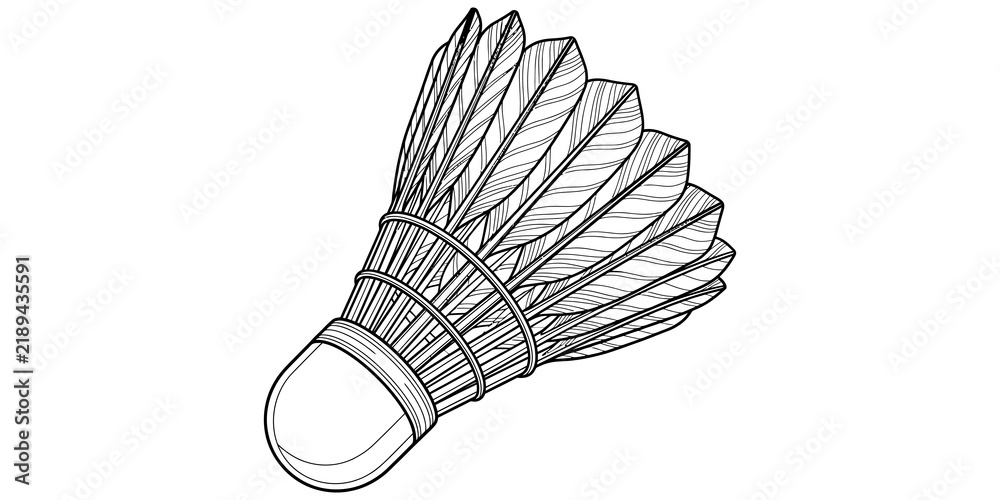 Naklejka premium Detailed shuttlecock illustration with feathers on simple blank surface.