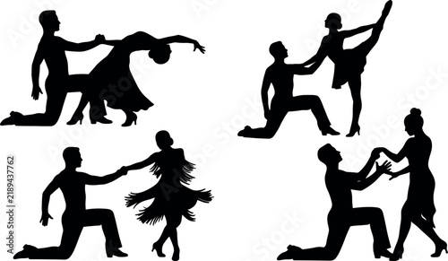 Foto Silhouettes of couples dancing ballroom dances