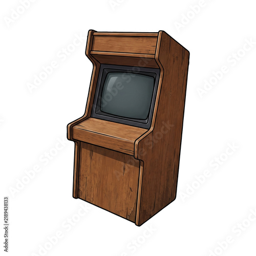 Vintage wooden arcade game cabinet with CRT screen