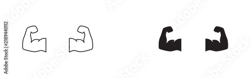 Bicep icon vector two styles outline solid. Strong bicep silhouette black icon represents fitness power and muscle growth