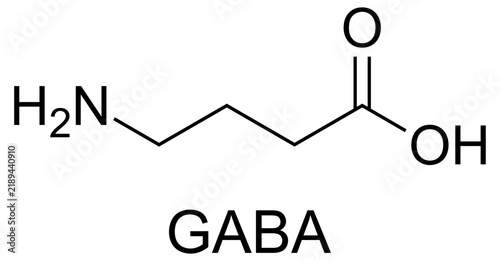 Vector illustration of GABA molecular structure and chemical formula. High-resolution, accurate scientific diagram ideal for dermatology, neurology, mental health, and educational infographics