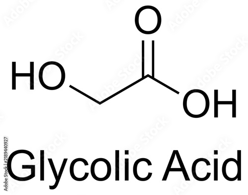 Vector illustration of Glycolic Acid molecular structure and chemical formula. High-resolution, accurate scientific diagram ideal for skincare, cosmetics, and educational infographics