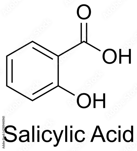 Vector illustration of Salicylic Acid molecular structure and chemical formula. High-resolution, accurate scientific diagram ideal for skincare, cosmetics, and educational infographics