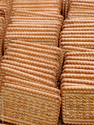 Sweet cookies displayed in a supermarket, showcasing fresh baked products presented attractively as part of the stores bakery selection for customers and shoppers