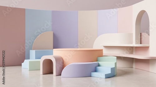 Soft Colorful Shapes in Modern Minimalist Interior Space for Creative Projects and Backgrounds