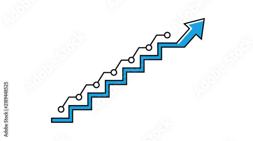Ascending staircase icon with an upward arrow and growth line illustrates business progression and career success.