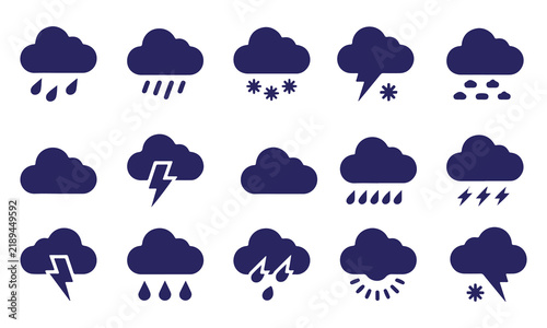 Konstfotografi Set of 15 weather condition icons with clouds and precipitation symbols Vector