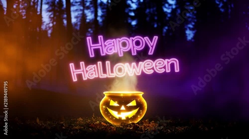 Spooky Halloween Cauldron With Neon Glow 4K HD