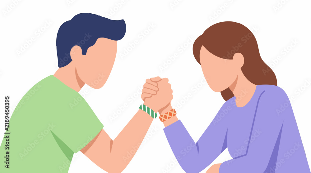 Fototapeta premium Man and woman arm wrestling in a flat design illustration