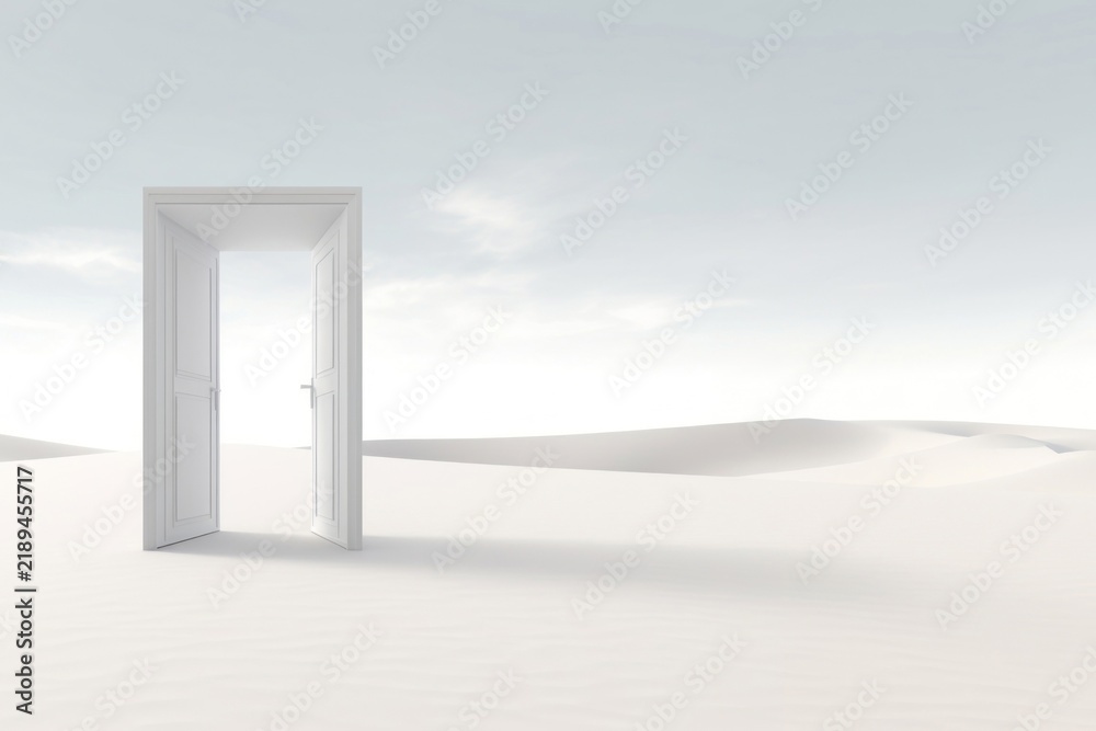 Obraz premium 3d illustration of door leading to nowhere, isolated on white background.