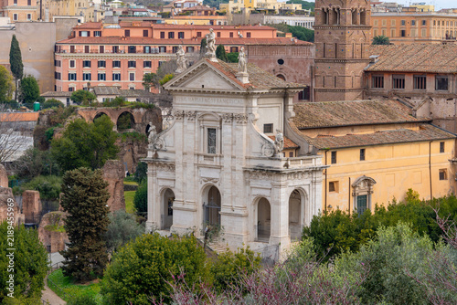 Ancient Roman architecture with statues and arches. Rome