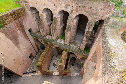 Ancient Roman Domus Aurea ruins with arches and mosaic floors viewed from above