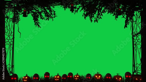 Halloween Pumpkin Frame Border Green Screen VFX Chroma Key Spooky Overlay Effect for Festive Video Editing