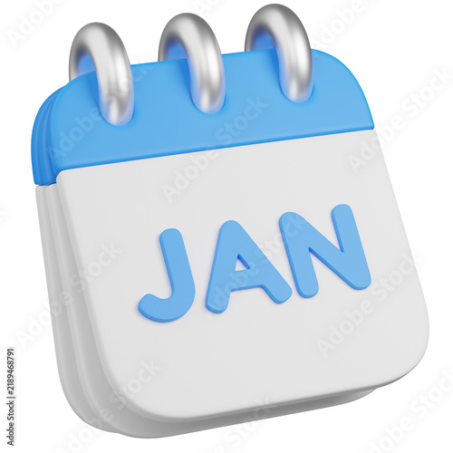 3D Rendered Calendar Icon Showing THE JANUARY MONTH