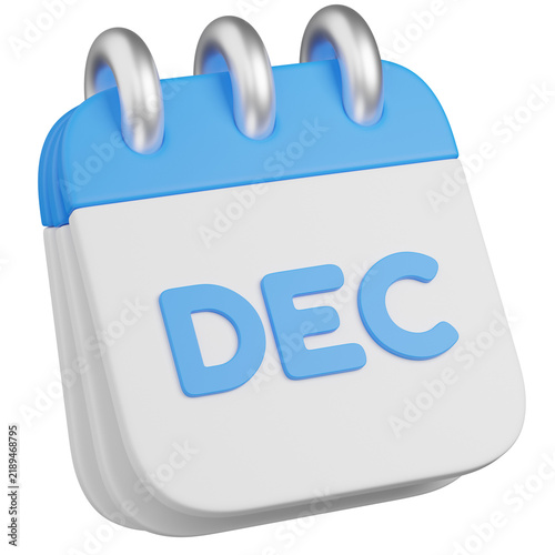 3D Rendered Calendar Icon Showing THE december month