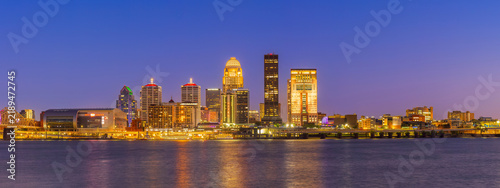 64212-00202 Panoramic of Louisville Kentucky skyline at dusk, Louisville, KY