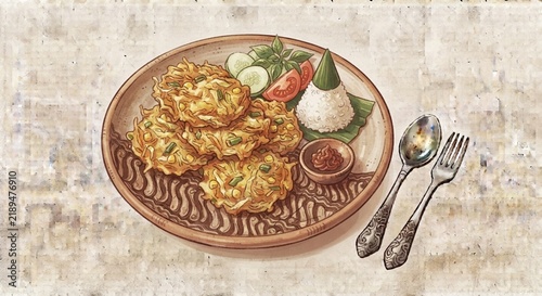 Indonesian Vegetable Bakwan Fritter Illustration