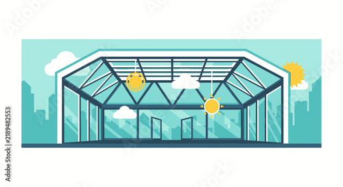 Minimalist Urban Glass Pavilion Illustration