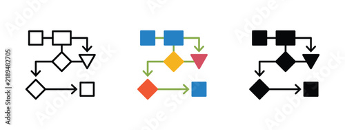 Flowchart process diagram line color glyph vector icon set