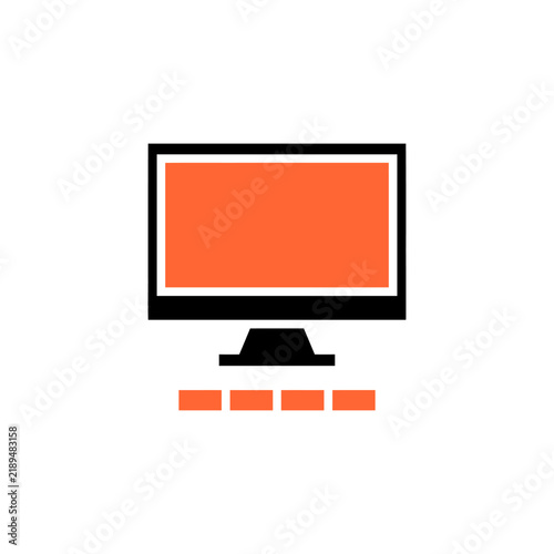 Minimalist computer monitor icon with orange display and keyboard blocks.