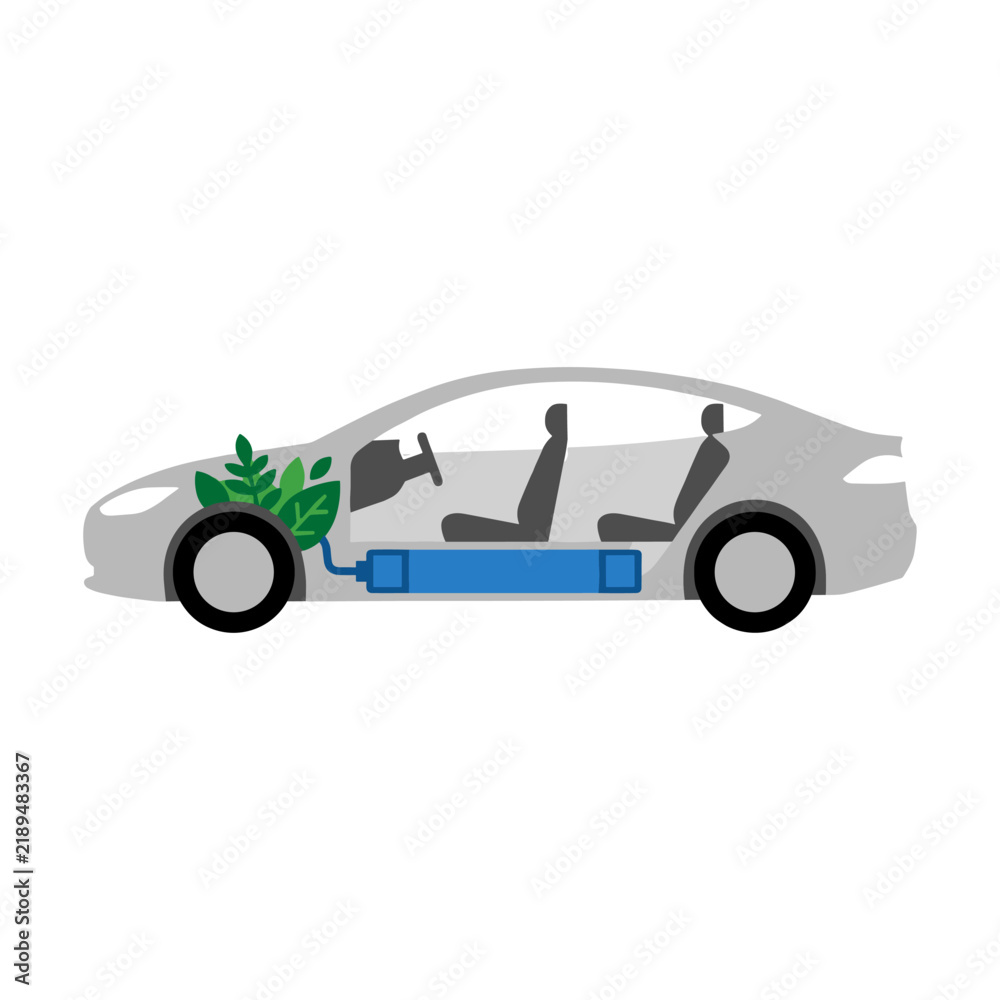 Fototapeta premium Electric Vehicle Concept Illustration | Eco-Friendly Car with Battery & Green Leaf