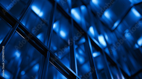 Abstract Metal Bars with Blue Futuristic Lighting