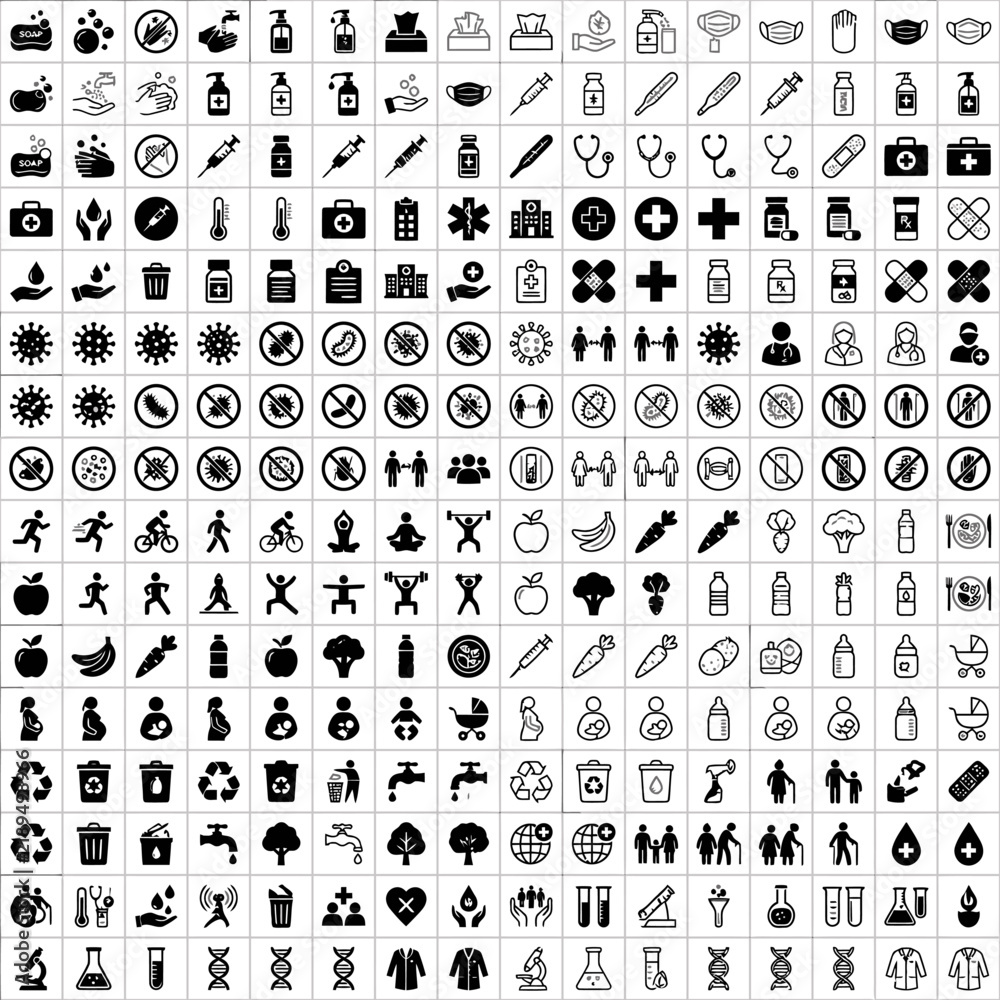 Fototapeta premium Black and White Icon Set for Web, Business, Internet, Computer, Media, Home, Phone, Travel, Car and Hotel Vector Design