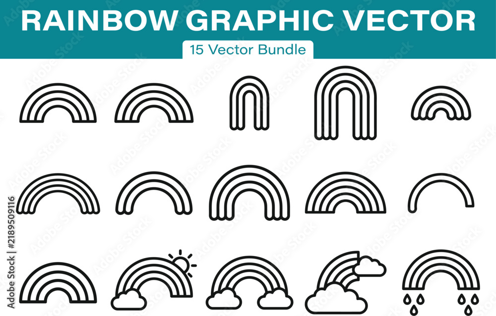 Obraz premium Rainbow Weather Graphics Bold Stroke Line Art Set of 15 Rainbow Vector Clipart