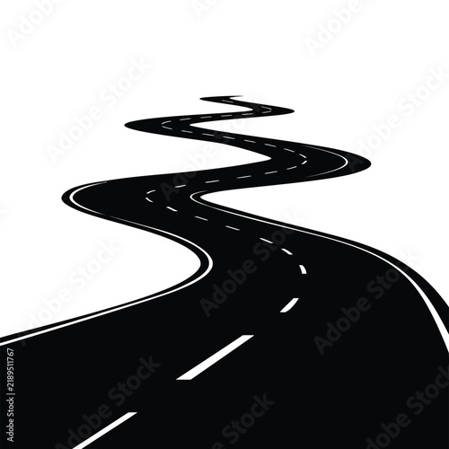 Winding Asphalt Road Vector Isolated on White Background Curving Highway Road Vector - Winding Street Route Graphic for Navigation, Travel, and Success Concept