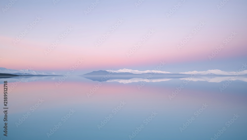 Fototapeta premium Perfectly Symmetrical Reflection of Mountains on Pastel Salt Lake