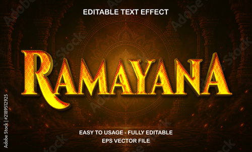 Ramayana golden text effect with ornate temple background