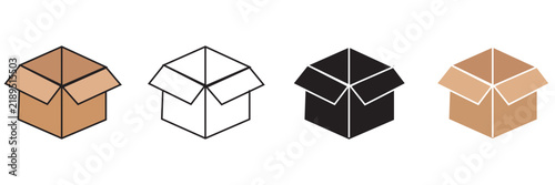 Cartoon cardboard boxes. Carton delivery boxes, open and closed shipping package with fragile signs, parcel delivery boxes flat vector illustration set. Cardboard box collection eps 10.