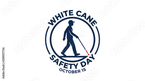 White Cane Safety Day emblem with a silhouette of a blind person walking.