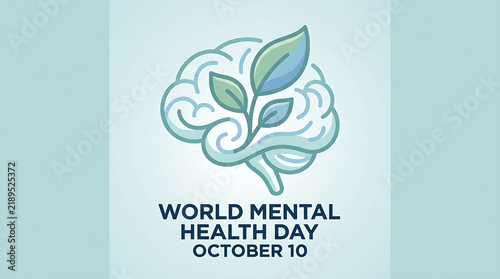 World Mental Health Day Illustration with Brain and Leaf Design October 10