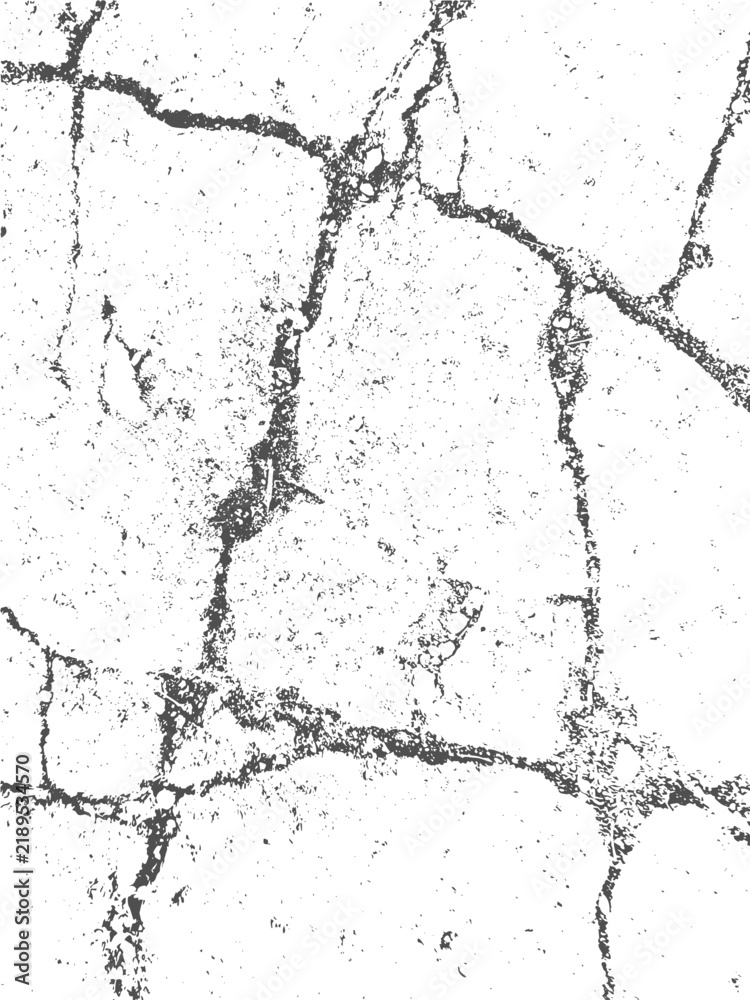 Fototapeta premium Grunge texture with visible cracks on stone surface on white background. Vector overlay for damaged, fractured, and aged material design effects.
