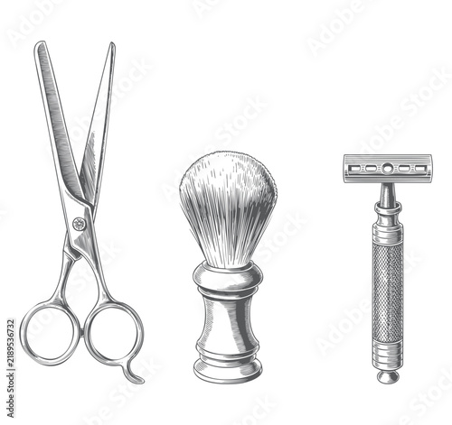Foto Classic Men's Grooming Tools Vintage Sketch Design