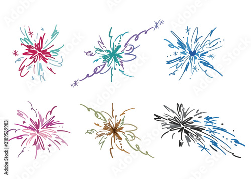 Set different outline style fireworks on white background vector illustration