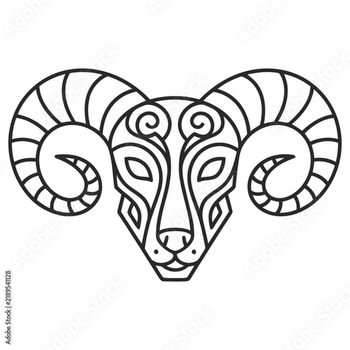 Stylized Ram Head Line Art